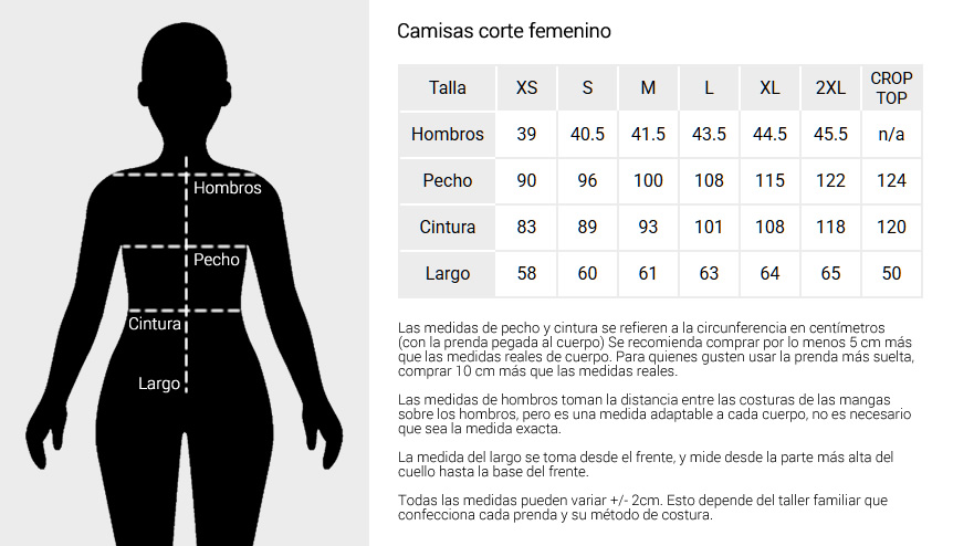 Tallas camisa corte femenino